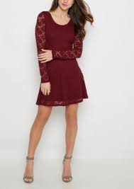 Burgundy Lace Long Sleeve Skater Dress Long Sleeve Skater Dress Dresses For Teens Dance Formal Dresses With Sleeves