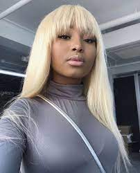 Platinum Blonde Virgin Human Hair Wig 16 Blonde Hair With Bangs Hair Styles Long Hair Styles