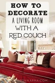 How To Decorate A Living Room With A Red Couch Coupon Karma More Red Couch Decor Red Couch Living Room Living Room Red
