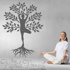 Decor decorative sticker face flora floral human leaves love mandala modern oak ohm om orient oriental oriental stencil reusable stencil roots round shape self adhesive stencil sign symbol teen room travel travelling tree tree of life women yin yang. Tree Of Life Wall Decals Yoga Studio Decor Tree Stand Pose Wall Art Tree