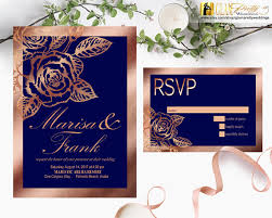 From rose gold sequin table cloths to a rose gold & royal blue wedding cake. Navy Rose Gold Wedding Invitation With Rsvp Card Metallic Foil Etsy Rose Gold Wedding Invitations Wedding Invitations Rsvp Gold Wedding Invitations