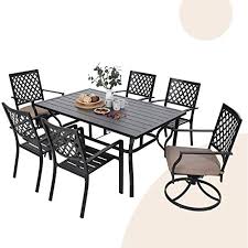 6 seat patio dining set with umbrella. Buy Mfstudio 7 Piece Metal Outdoor Patio Dining Set With 6 Armrest Chairs And 1 Steel Rectangular Table With 1 57 Umbrella Hole L60 X W38 X H28 Table 4 Backyard Garden Chairs 2