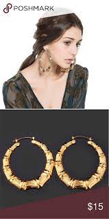 Big Hoop Earrings Gold Tone Bamboo Style Hoops Earrings Outfit Big Hoop Earrings Hoop Earrings Small