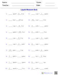 Measurement Worksheets Liquid Measure Quiz Worksheets