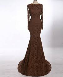 Chocolate Brown Long Sleeve Lace Evening Gown Long Sleeve Lace Evening Gown Brown Lace Dress Lace Evening Gowns
