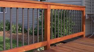 Black Aluminum Deck Railing Ideas Fortress Vintage Series Black Balusters Face Mounted On Two Wood Rails Deck Designs Backyard Deckorators Fence Design