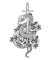 Everyone will find here something that will satisfy him, no matter what exclusive taste he has. Tattoo With Roses And Snake Skull Sword And Dagger Stock Vector Illustration Of Decoration Black 166379890