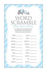 Instant Download Blue Elephant Word Scramble Baby Shower Game Cards Printable Word Scramble For Boy Baby Blue Grey Striped Game Card 22c Baby Shower Game Cards Elephant Baby Shower Theme Boy