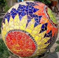 Sunflower Garden Ball By Chrysalis Pottery Www Facebook Com Barbjohnson Pottery Mosaic Bowling Ball Mosaic Art Bowling Ball Art