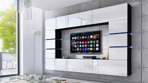 Schrankwand ade, willkommen moderne wohnwand! Kaufexpert Wohnwand Bloom Weiss Hochglanz Schwarz 264 Cm Mediawand Medienwand Design Modern Led Beleuchtung Mdf Hochglanz Hangewand Hangeschrank Tv Wand