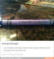 Benedict Cumberbach Cumberblue Celebrities Stars Crayons Crayola Factory Siblings Sister Mother Joke Pun Hilarious Benedict Cumberbatch Sherlock Sherlock Bbc