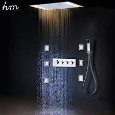 Hm Led Rain Shower Set With 2 Lights With Handshower Body Jet Massage Thermostatic Mixer Bathroom Ceiling Shower Head Fauc Shower Set Shower Heads Power Shower