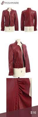 Spiegel Ruffle Trim Open Front Red Leather Jacket Leather Jacket Red Leather Jacket Ruffle Trim