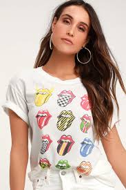 Rolling Stones 12 Tongues White Boyfriend Tee Casual Tshirt Outfit Boyfriend Tee Pretty Shirts