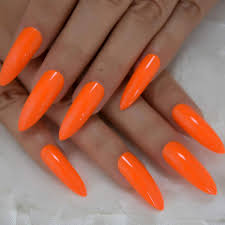 Get the best deals on neon acrylic nail art supplies. Amazon Com Neon Fake Nails Extremely Long Bright Orange Shiny Press On Nail Carnival Style Decoraion Manicure Tips Salon Nails 24 Beauty