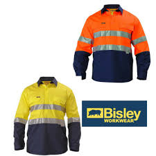 Bisley 2 Tone Closed Front Long Sleeve Hi Vis Drill