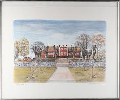 Bilder för 370079. ANN MARIE LAMM. Herrgårdsbyggnad, färglitografi,  signerad och daterad -85 samt numrerad 165/300.