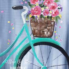 Easy basket of flowers painting. Spring Bicycle Painting Step By Step Painting With Tracie Kiernan