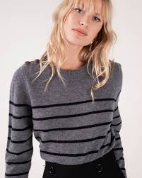 Avec un motif intemporel et classique, la marinière fait partie des basiques d'un dressing féminin. Pull Cachemire Col Rond Mariniere Femme Gris Flanelle Pull Dorita Marin Femme Kujten Cachemire