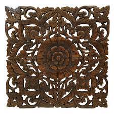 Oriental Carved Floral Wall Decor Unique Asian Wood Wall Art Large Square Carved Wood Panel Rustic Wall Decor 24 Color Options Available Large Wood Wall Art Floral Wall Decor Carved Wood Wall