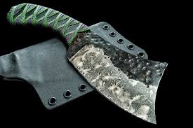 Ecos Knives 10" Cleaver Muster Etched Hammered Blade w/ Green
