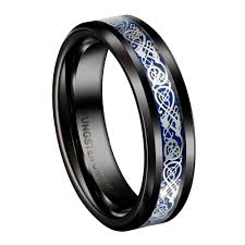 Us 14 12 29 Off 8mm Black Tungsten Carbide Ring Silvering Celtic Dragon Blue Carbon Fibre Wedding Band Mens Fashion Jewelry Size 6 13 In Wedding