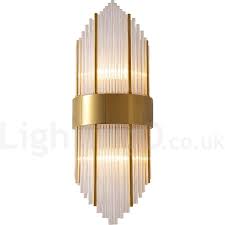 Sleek angled glass prisms dangle from a metal frame in 3 tiers for layers of sparkling style. 2 Light Gold Matching Postmodern Luxury K9 Crystal Wall Light With Crystal Shade Lightingo Co Uk