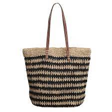 Hat Attack Patterned Raffia Tote With Leather Handles Leather Weekender Bag Satin Clutch Bag Black Leather Tote Bag