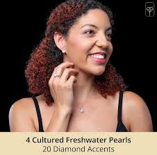 MAX + STONE Sterling Silver Pearl Jewelry Set with Diamonds