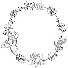 Black And White Cactus Drawing Cacti Wreath In 2020 Cactus Clipart Wreath Drawing Clipart Black And White