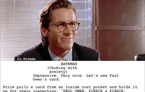American Psycho 2000 The Business Cards Belonging To Patrick Bateman David Van Patten Timothy Bryce And Paul Allen Each Contain The Same Typo On The Top R