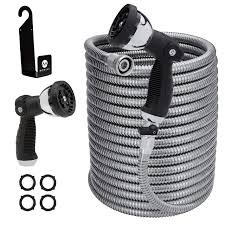 Maybe you would like to learn more about one of these? Morvat 150 Foot Stainless Steel Garden Hose With Shut Off Valve Heavy Duty Metal Water Hose Resistant To Tangles And Punctures Garden Hose 150 Ft Includes Hose Spray Nozzle Metal Hose Hanger