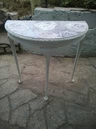 Half Moon Table Modern Vintage Painted In Antique White And Decoupaged In Lilac And Pink Vintage Roses Half Moon Table Painted Furniture Painted Table
