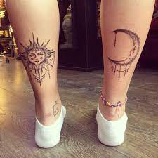 Bohemian Sun And Moon Calf Tattoos Ink For Girls Cute Tattoo Calf Tattoo Calf Tattoos For Women Cute Tattoos