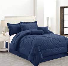 Full/queen comforter set includes 1 comforter and 2 standard shams; Luxury Hotel Full Size 8 Piece Embossed Solid Over Sized Comforter Set Bed In A Bag Navy Blue Walmart Com Walmart Com