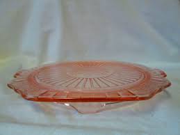 Would anyone know the maker or pattern? Beautiful Pink Glass Depression Glass Cake Plate Ribbed With Floral Pattern Carol S True Vintage And Antiques
