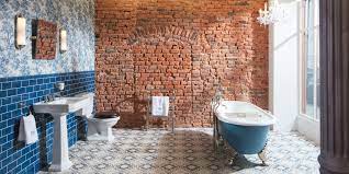 A hall with a wood ceiling, terracotta floor, and a large storage cupboard; Traditional Bathrooms Zeitlos Schone Badezimmer