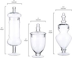 Utilize glass apothecary jars and canisters (from dollar stores) in bathrooms and fill with inexpensive bath items such as cotton balls, bath salts, soaps, etc. Decorative Weddings Candy Buffet Display Elegant Storage Jar Diamond Star Set Of 3 Clear Glass Apothecary Jars H 9 12 5 14 Decorative Accessories Home Kitchen Rayvoltbike Com