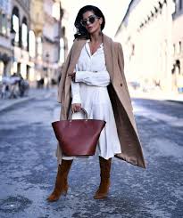 Thigh high heel boots are a must have this season. Women S Camel Coat White Shirtdress Brown Suede Knee High Boots Burgundy Leather Tote Bag Lookastic