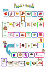 Food And Drink Board Game English Games For Kids Printable Board Games Board Games For Kids