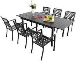 Vongrasig 9 piece small patio dining set, outdoor space saving pe wicker dining furniture set, glass patio dining table with cushioned wicker chairs and ottoman sets for lawn, garden, backyard (beige) 4.3 out of 5 stars. Buy Sophia William Patio Dining Set 7 Piece Metal Outdoor Expandable Dining Table Set Bistro Furniture Set 1 Rectangle Expanding Dining Table And 6 Backyard Garden Outdoor Chairs Black Online In Turkey B08kd1xn8j
