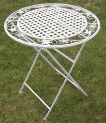 Maribelle White Round Metal Floral Designed Folding Outdoor Garden Patio Dining Table And Two S Folding Garden Table Garden Table And Chairs Metal Garden Table