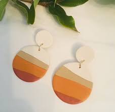 Handmade polymer clay earrings tutorial. Sunset Collection Geometric Circle Polymer Clay Earrings Ombre Design Colorful Lightweight Minimalist Handmade Gift For Her Handmade Gift Polymer Clay Jewelry Diy Diy Clay Earrings Clay Jewelry Diy