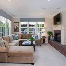 Pin By Lori Kuipers On Basement Remodel Livingroom Layout Narrow Living Room Contemporary Family Room