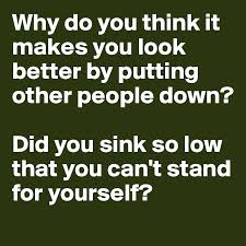 Why do you think it makes you look better by putting other people down? Did you  sink so low that you can't stand for yourself? - Post by harlequina on  Boldomatic
