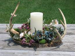 Made To Order Rustic Deer Antler Flower Arrangement Silk Flower Camo Wedding Flower Centerpieces Wedding Camo Wedding Centerpieces Rustic Wedding Centerpieces