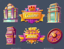 Icons Of Casino Buildings And Signboards Gaming Machine Casino Signboard
