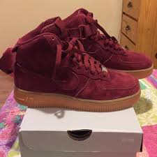 Womens Black High Top Air Force Ones Suede Burgundy Air Force Ones Unisex Af1 High Make Offers Nike Shoes Athletic Shoes Womenrunningshoes Men Trending Shoes Nike Shoes Women Nike Free Shoes
