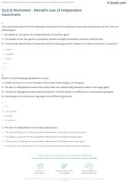 Quiz Worksheet Mendel S Law Of Independent Assortment Study Com