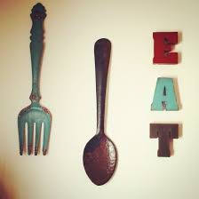 Love My New Kitchen Decor Got Oversized Fork Spoon From Cracker Barrel And Words From Hobby Lobby All Met Scrabble Wall Art Kitchen Decor Kitchen Wall Art